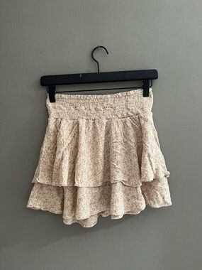 Altar'd State Beige Floral Tiered Smocked Ruffle Mini Skirt Small